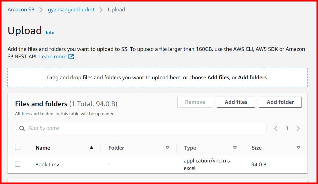 Picture showing the CSV file uploaded on the S3 bucket